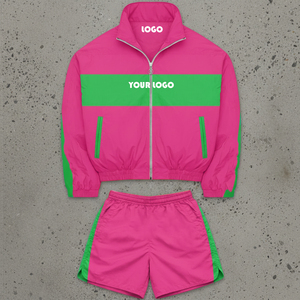 Ensemble de survêtement personnalisé en nylon/polyester, veste coupe-vent avec logo brodé sur mesure, pantalon de jogging réfléchissant pour hommes - Product Image 1