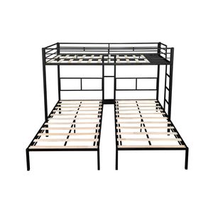 Lit superposé triple avec structure métallique robuste, lattes en bois anti-bruit et sans grincement, aucun sommier requis - pour les dortoirs - Product Image 3