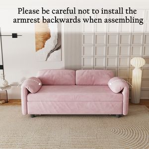 Sofá Cama Multiusos de Terciopelo Rosa de 54 Pulgadas con Función Retráctil para Espacios de Estar - Product Image 2