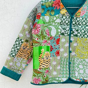 Veste matelassée en coton pour femme, patchwork floral, manches longues, col en V, fermeture boutonnée, vêtement d'extérieur printemps - Product Image 4