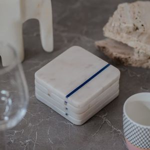 Sous-verres ronds en marbre style côtier, décoration de table en pierre naturelle par la collection artisanale - Product Image 2