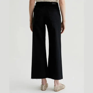 OEM / ODM Jeans pour femme 100% Coton, coupe ample, jambe large, évasée, de luxe, délavé bleu, style décontracté, en denim, noir, pour jeune femme et femme élégante - Product Image 2