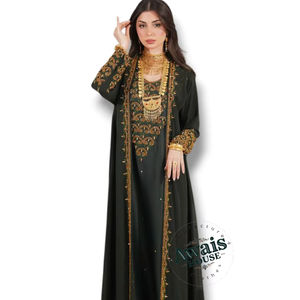 ชุดเดรสยาว 2 ชิ้น แบรนด์ AWAIS HOUSE สำหรับผู้หญิงมุสลิม ดีไซน์เรียบหรู ผ้าชีฟองสีพื้น ทรงเอไลน์ ยาวคลุมเท้า ผลิตจากโพลีเอสเตอร์ 100% ประดับด้วยลูกปัด ขายส่ง - Product Image 1