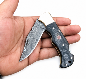 Navaja de bolsillo plegable de acero de Damasco hecha a mano – Cuchillo EDC de caza personalizado con mango premium, cuchillo táctico de supervivencia para exteriores - Product Image 5