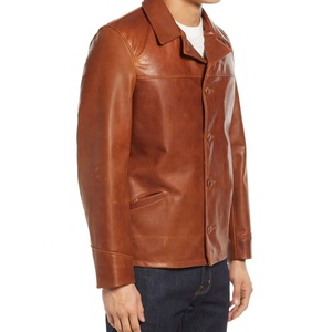PIHA SPORTS Men's O-Neck Leather Motorcycle Jacket Zipper Pockets <b>Genuine</b> Soft Touch Cowhide Waterproof Reversible Thick Jacket - Product Image 3