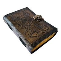 Fait à la main Vintage en cuir véritable fée femmes en relief charbon de bois Wiccan livre d'ombre Journal cahier ou journal intime Deckle bord papier