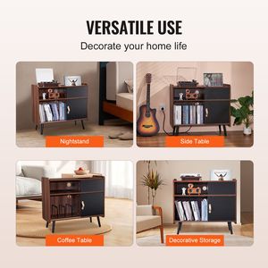"Vintage <b>Record</b> Player <b>Stand</b> with Power Outlet & 350 Album Capacity" - Product Image 6