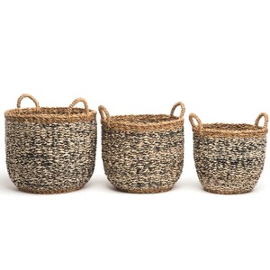 Set of 3 Handmade Grey Seagrass and <b>Jute</b> Storage <b>Baskets</b> Handmade Storage <b>Basket</b> Wholesale eco-friendly Made in Viet Nam - Product Image 1
