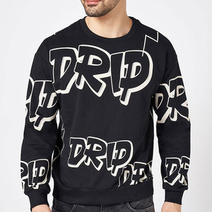 เสื้อสเวตเชิ้ตคอกลมโอเวอร์ไซส์สีดำสำหรับผู้ชาย พิมพ์ลายตัวอักษร DRIP สีขาว สไตล์ฮิปฮอป แขนยาว ผ้าฝ้ายถัก - Product Image 5