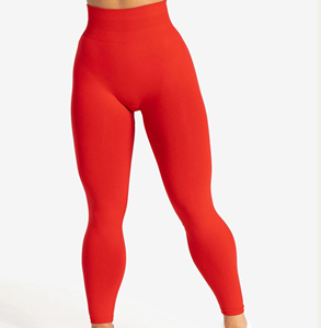 Pantalones de yoga transpirables de cintura alta, sin costuras, de secado rápido, personalizados, para entrenamiento de glúteos, color melocotón. - Product Image 5