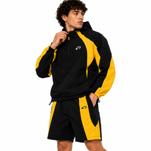 Trendy Custom Yellow Black Men's Windbreaker Short Sets Hooded Windbreaker Shorts Set Men Nylon Men's Shorts Windbreaker Hoodies - Product Image 5