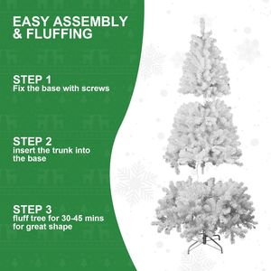 Albero di Natale Artificiale Bianco Non Illuminato di 2,13 m con 1064 Punte di Rami Pieghevoli per Decorazioni Natalizie da Esterno - Product Image 4