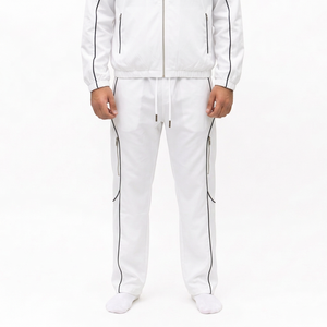 Chándal Blanco para Hombre, Chaqueta con Cremallera Completa, Bolsillos Laterales, Transpirable, Poliéster, Color Sólido, Corte Regular, Ropa de Invierno - Product Image 5