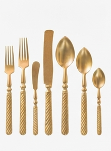 Juego de cubiertos dorados mate con diseño de mango retorcido, elegante vajilla para bodas, cuchara, tenedor y cuchillo de metal, resistentes al óxido. - Product Image 6
