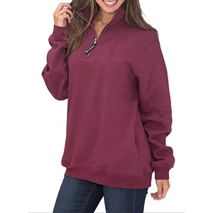 Women's Quarter Zip Oversized Half Zip Pullover with Custom design Sweatshirt <b>Stand</b> Collar Winter 100% Cotton Half Zip Pullover - Product Image 4