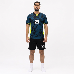 Conjunto de Camiseta de Fútbol Sublimada Unisex, Cuello Redondo, Manga Corta, Malla de Secado Rápido, Nombre y Número del Equipo Personalizados, 29, Negro, Azul, Amarillo Neón - Product Image 1