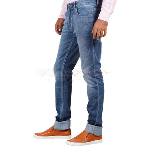GARIOX APPAREL Jean en denim délavé coupe slim jambe droite pour homme, taille mi-haute, en coton bleu, formel, imperméable, respirant, personnalisable OEM - Product Image 4