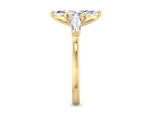 Anillo de compromiso de oro con tres diamantes de laboratorio de corte marquesa y piedras laterales de baguette, anillo nupcial de lujo - Product Image 5