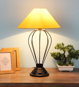 Lámpara de Mesa Eléctrica Metálica Estilo Rústico con Base para Bombilla B22 220V y Pantalla de Tela para Mesita de Noche en Dormitorio o Estudio - Product Image 1