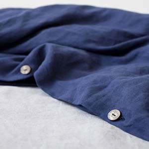 Juego de Ropa de Cama de Lino Azul Oscuro con Funda Nórdica y Dos Fundas de Almohada, Tela Lavada para Decoración de Dormitorio, Hogar u Hotel, Conjunto de 3 Piezas - Product Image 2