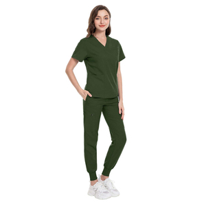 Wholesale Women Blue <b>Scrub</b> <b>Set</b> V-Neck Top And Pants Hospital Uniform Polyester Cotton Woven Fabric Custom <b>Scrub</b> Uniform <b>Set</b> - Product Image 6