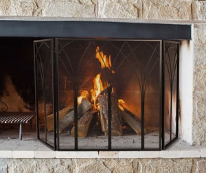 Cathedral Arch Metal Fireplace <b>Screen</b> Folding Three Panel Spark Guard with Decorative Mesh Safety Hearth <b>Protector</b> - Product Image 4