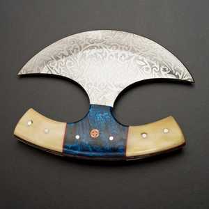 Handmade Stainless Steel Razor <b>Sharp</b> Ulu Chef <b>Knife</b> with Camel Bone & Resin Handle OEM OEM Customizable Factory Direct Supplier - Product Image 5