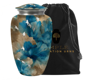 โกศบรรจุอัฐิสีฟ้าลายดอกไม้ โกศอะลูมิเนียมสำหรับบรรจุอัฐิของมนุษย์ ลายผีเสื้อ ขนาด 10 นิ้ว - Product Image 1