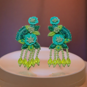 Bright Multicolor Combination <b>Beaded</b> Floral Statement Earrings <b>Colorful</b> Sequin Flower Drop Earrings with Crystal Tassels in 2026 - Product Image 2