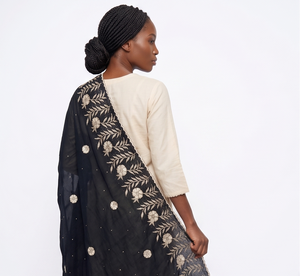 Wholesale Women Black <b>Chiffon</b> Cream Floral Embroidered Headscarf Shawl Lightweight Breathable Long Wrap All Season <b>Scarf</b> Bulk - Product Image 3