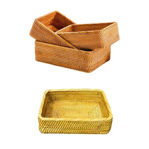 Durable Rectangular <b>Wicker</b> RATTAN <b>BASKET</b> / TRAY Set of 3 Handmade Natural <b>Storage</b> <b>Baskets</b> - Product Image 1