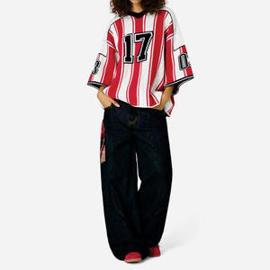 Maillot de football américain rayé en maille polyester respirante de haute qualité pour femme, coupe oversize, style streetwear, pour fans, personnalisable, fourniture OEM - Product Image 5