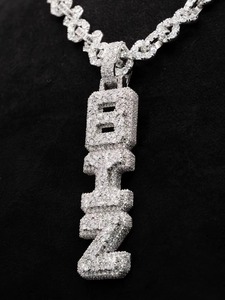HipHop White Gold Plated 925 Sterling <b>Silver</b> Vvs Moissanite Diamond Vertical Name Letter <b>Pendant</b> Iced Out <b>Initial</b> Letter <b>Pendant</b> - Product Image 4