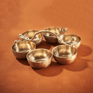 Elegant Decorative Cluster <b>Bowl</b> Features Six Gold <b>Snack</b> <b>Bowls</b>, Ornate Branch Center Handle Adds Floral Charm To Your Decoration - Product Image 1