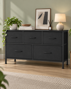 Commode à 5 tiroirs en tissu, armoire de rangement moderne autoportante pour chambre à coucher et salon, design durable - Product Image 3