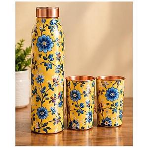 Ensemble de gourde en cuivre à motif de fleur de lotus noire avec deux tasses - Product Image 3