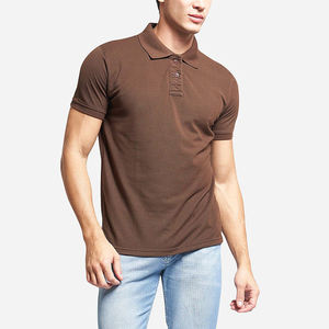 Polo de Algodón Piqué Marrón para Hombre, Corte Regular, Transpirable, de Manga Corta, Color Sólido, Informal, para Negocios - Product Image 2