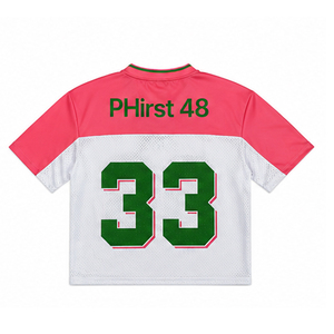 Camiseta de Fútbol Unisex Rosa y Blanca con Malla, Número 33, Estampado Verde en Tela Twill, Cuello en V, Manga Corta, Transpirable, para Adultos - Product Image 5