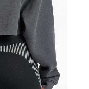 Custom Women's <b>Zip</b> Up Crop Top Hoodie Long Sleeve Sweatshirt Casual Streetwear Drawstring Cropped <b>Hooded</b> Jacket Solid Grey - Product Image 5