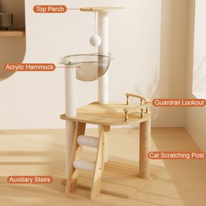 41.3\" Modern <b>Cat</b> Tower with Sisal Covered <b>Scratching</b> Posts Wood Indoor <b>Cat</b> <b>Tree</b> with Top Perch Comfortable <b>Cat</b> Conccerpt - Product Image 4