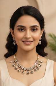 Nouveauté : Ensemble de bijoux indiens traditionnels Kundan avec boucles d'oreilles assorties, plaqué argent, pour mariage - Product Image 3