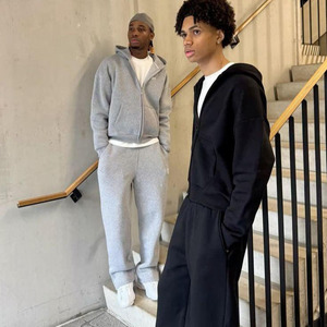 2026 Unisex 500Gsm Loosing Fleece Sweatsuits Custom Logo Boxy Hooded Tracksuit 100% Cotton <b>Lined</b> Winter Solid Print <b>Pants</b> Sets - Product Image 5