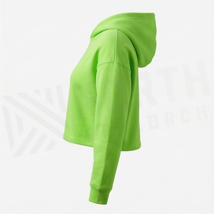 Sudadera con capucha de algodón y forro polar para mujer, de manga larga, estilo crop top, personalizada con logo frontal, para la temporada de invierno. - Product Image 3