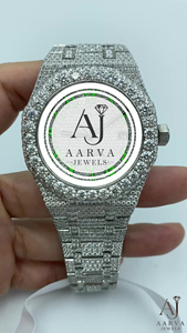AARVA JEWELS นาฬิกาข้อมือผู้หญิงสุดหรูสแตนเลสสตีล โมอิสซาไนต์ อะคริลิค แซฟไฟร์ คริสตัล โครโนกราฟ 25 มม. อะนาล็อก ควอตซ์ วันที่ - Product Image 2