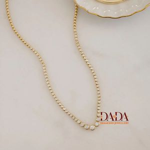 Collar de Tenis Clásico con Diamantes para Mujer, Oro Amarillo, Engaste de Bisel, Diamantes Redondos, Joyería Fina Elegante y Minimalista para Uso Diario - Product Image 3