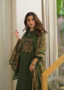 Conjunto de Salwar Kameez Verde Bordado, Vestido Tradicional Pakistaní para Mujer con Chal, Estampado Floral, Ropa Casual para Festivales - Product Image 2