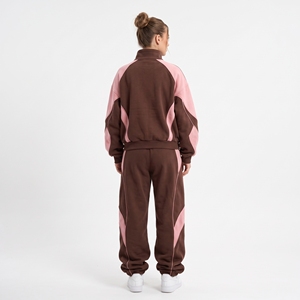 <b>Women's</b> Chocolate <b>Brown</b> Pink Two-Piece Solid Tracksuit Set with Zip <b>Jacket</b> Hoodie Belt Loose Jogger Pants-Wholesale Supplier - Product Image 2