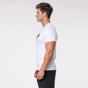 T-shirt de yoga à manches courtes pour homme OEM ODM, imprimé, coupe ajustée, haut d'entraînement de gym, t-shirt de sport ajusté pour homme, 100% coton polyester, t-shirt de yoga - Product Image 3