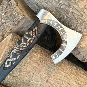 ขวานไวกิ้งสไตล์สแกนดิเนเวียน คุณภาพสูง ผลิตจากไม้และเหล็กกล้าคาร์บอน ใบมีดแข็งแรง ปรับแต่งได้ตามต้องการ หัวขวานตกแต่งอเนกประสงค์ - Product Image 4