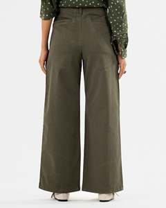 Pantalon large taille haute pour femme, couleur unie, en coton, coupe ample, longueur complète, style décontracté automne, tissu tissé respirant - Product Image 2